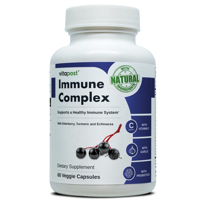 Boost your immune system with Immune Complex, featuring vitamins, zinc, probiotics, and herbal extracts in one daily dose.