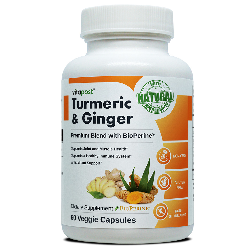 Boost your health with VitaPost Turmeric & Ginger Supplement! Enhanced with BioPerine for optimal absorption and efficacy.